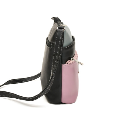 Stylish Women’s Pink Multicolor PU Leather Sling Bag – Multi-Pocket Crossbody with Adjustable Strap