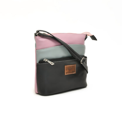 Stylish Women’s Black Multicolor PU Leather Sling Bag – Multi-Pocket Crossbody with Adjustable Strap