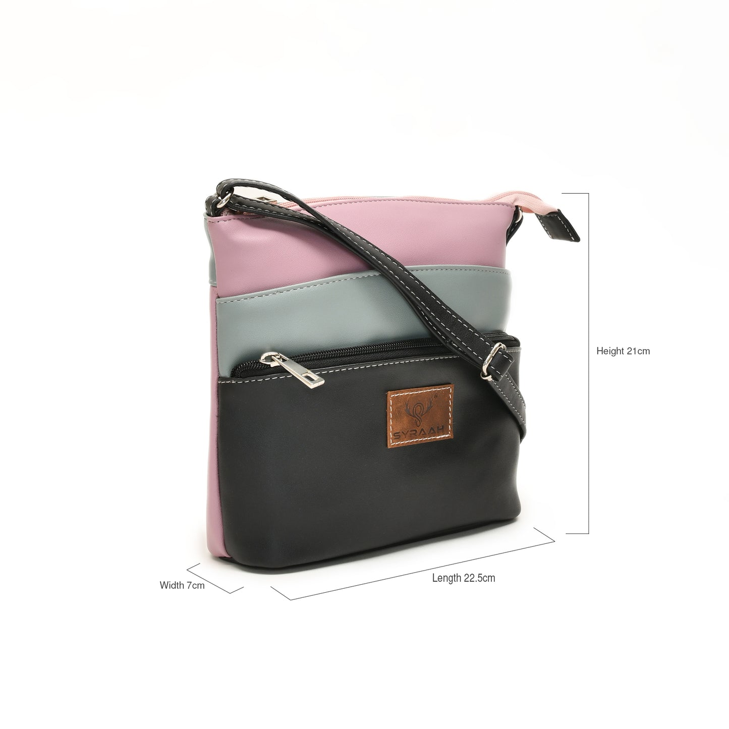 Stylish Women’s Black Multicolor PU Leather Sling Bag – Multi-Pocket Crossbody with Adjustable Strap