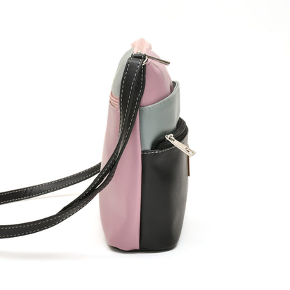 Stylish Women’s Black Multicolor PU Leather Sling Bag – Multi-Pocket Crossbody with Adjustable Strap