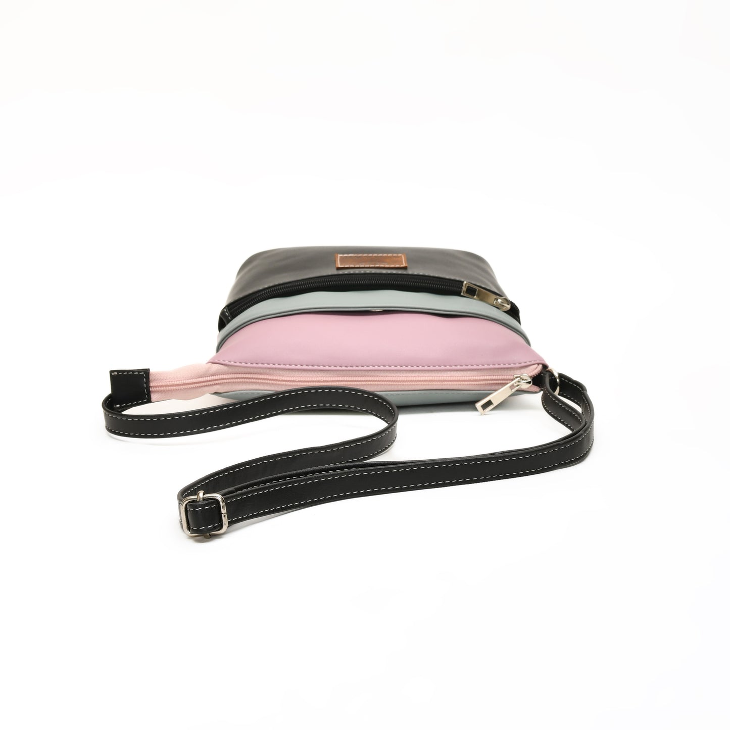 Stylish Women’s Black Multicolor PU Leather Sling Bag – Multi-Pocket Crossbody with Adjustable Strap
