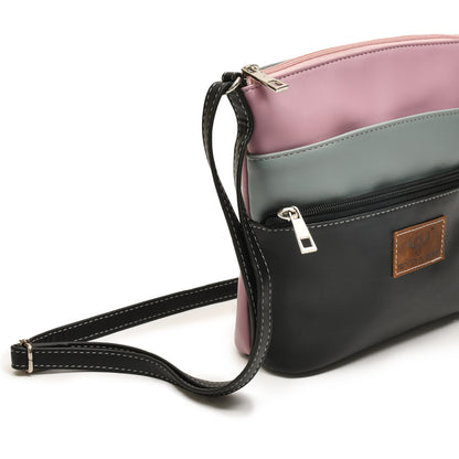 Stylish Women’s Black Multicolor PU Leather Sling Bag – Multi-Pocket Crossbody with Adjustable Strap