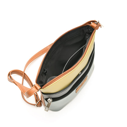 Stylish Women’s Green Multicolor PU Leather Sling Bag – Multi-Pocket Crossbody with Adjustable Strap