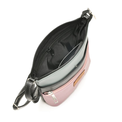 Stylish Women’s Pink Multicolor PU Leather Sling Bag – Multi-Pocket Crossbody with Adjustable Strap