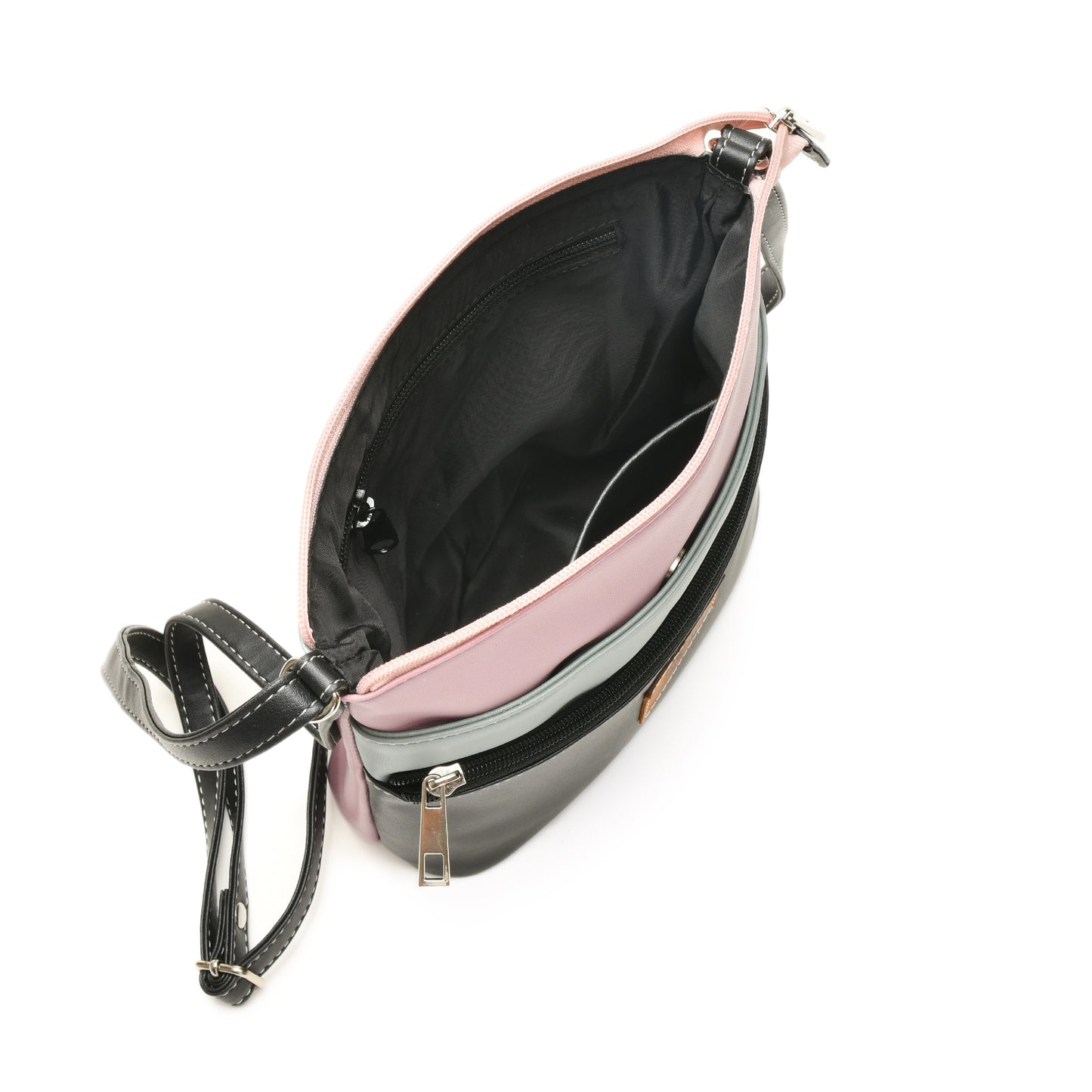 Stylish Women’s Black Multicolor PU Leather Sling Bag – Multi-Pocket Crossbody with Adjustable Strap