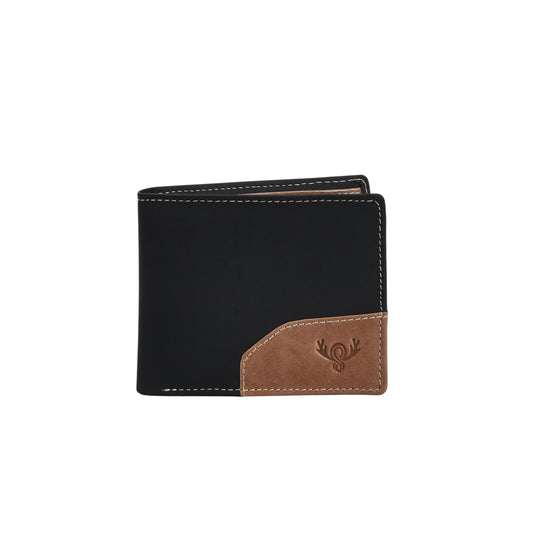 Premium Black & Tan Dual-Tone Genuine Leather Wallet for Men – Slim Bifold with Card Slots, ID Window, Coin Pocket & Secret Compartments